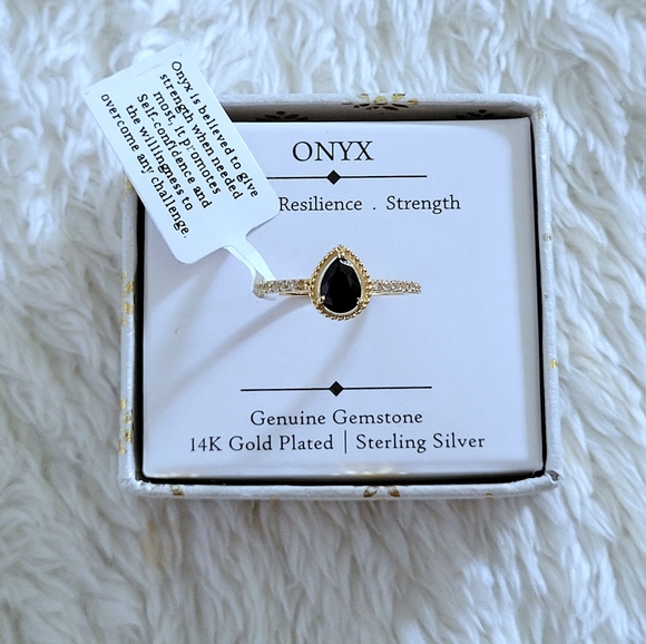 Shivam Jewelry - Shivam Pear🍐Shaped Black🖤 Onyx Gold💛 Ring💍 - NIB